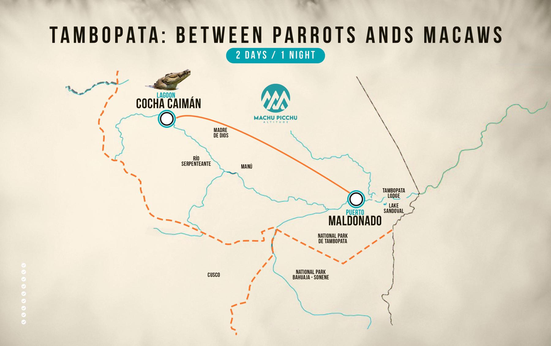 Tambopata: Between Parrots & Macaws map